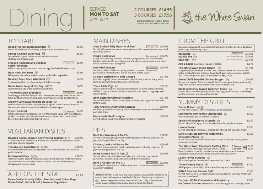 Menu at The White Swan pub & bar, Scotter