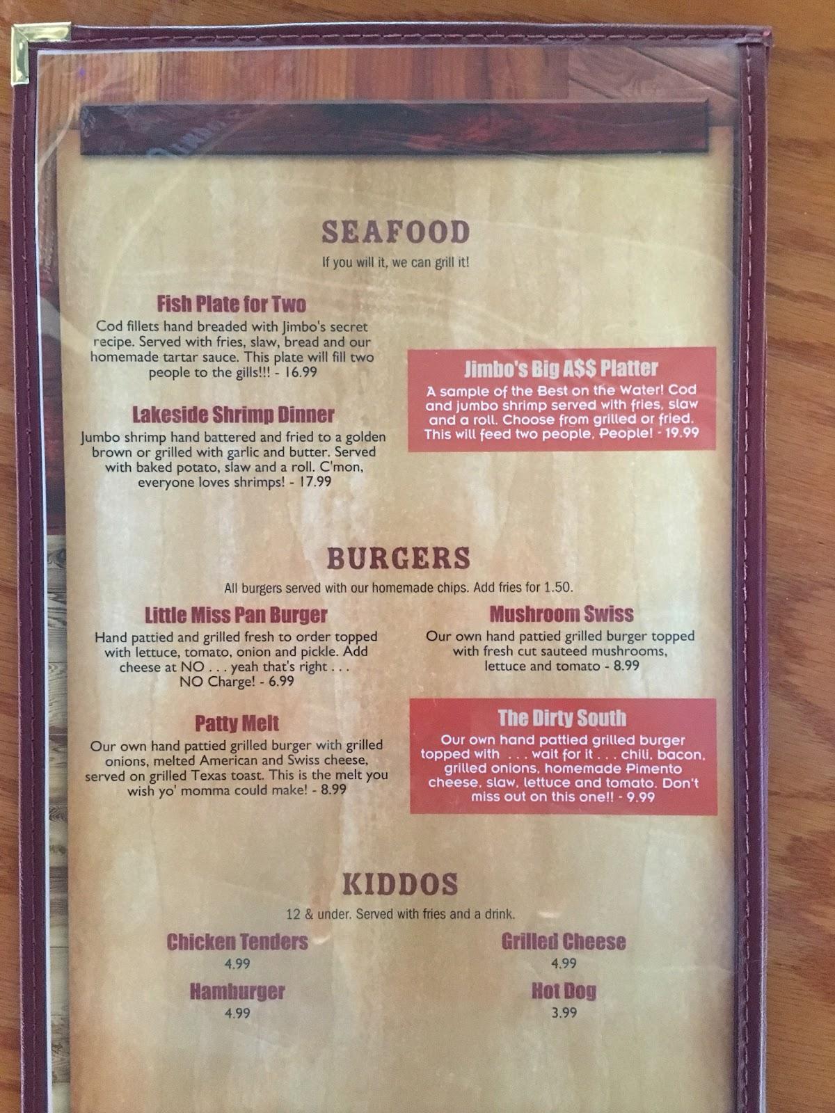 Menu at Big Bass Grill Lakefront Restaurant and Marina, Lake Panasoffkee