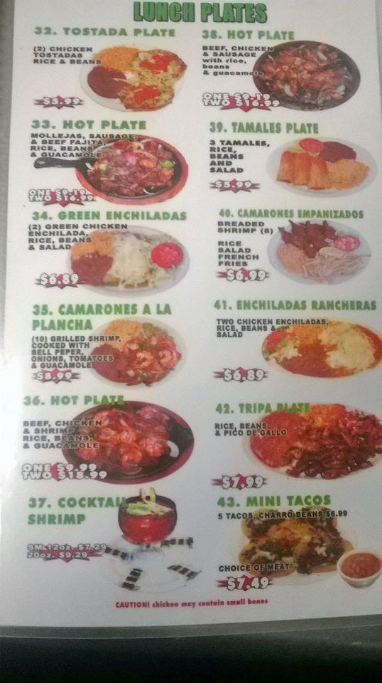 Menu at Taqueria Chapala restaurant, Beeville, N Saint Marys Street