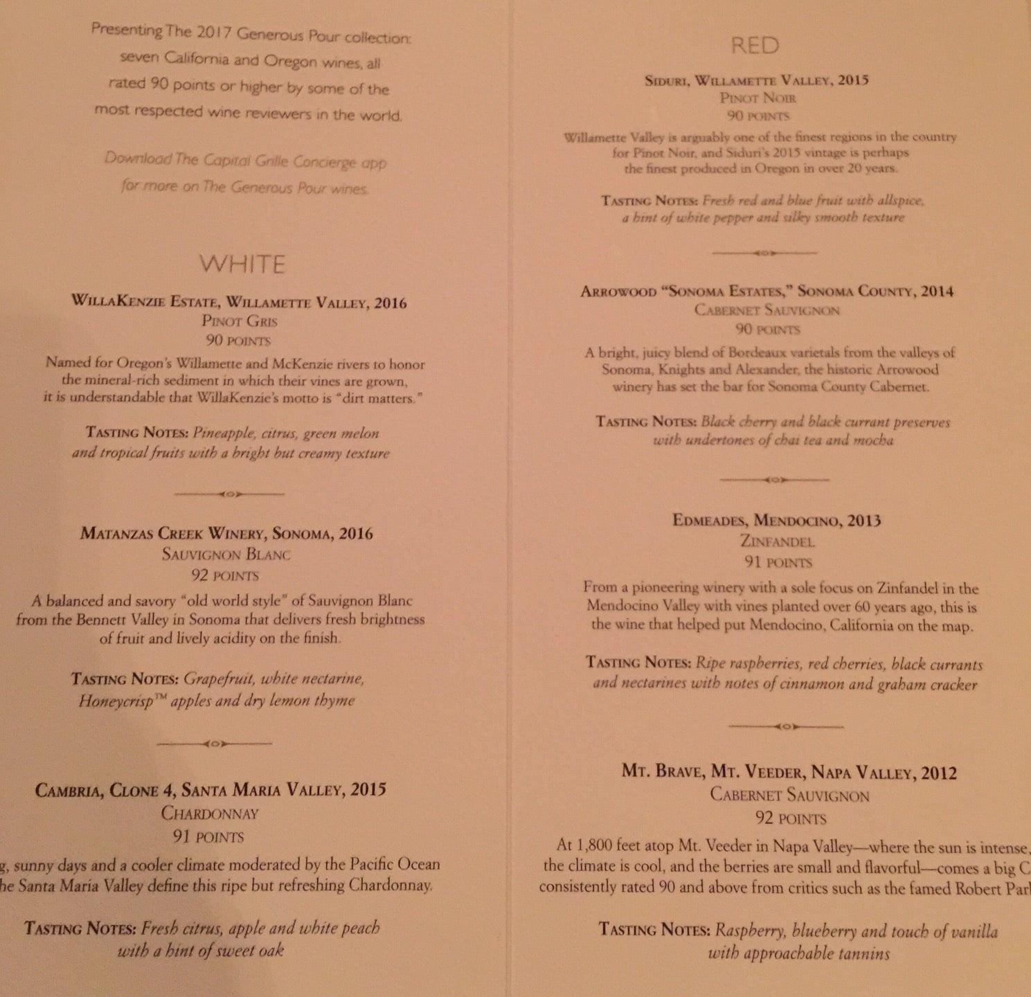 Menu at The Capital Grille pub & bar, Scottsdale, N Scottsdale Rd