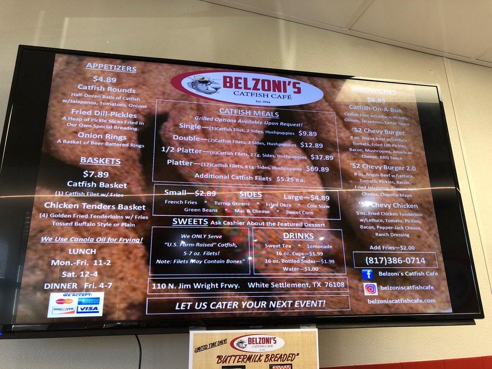 Menu at Belzoni's Catfish Cafe, White Settlement