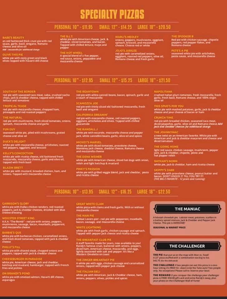 Menu at Randy's Wooster St Pizza Naples pizzeria, Naples