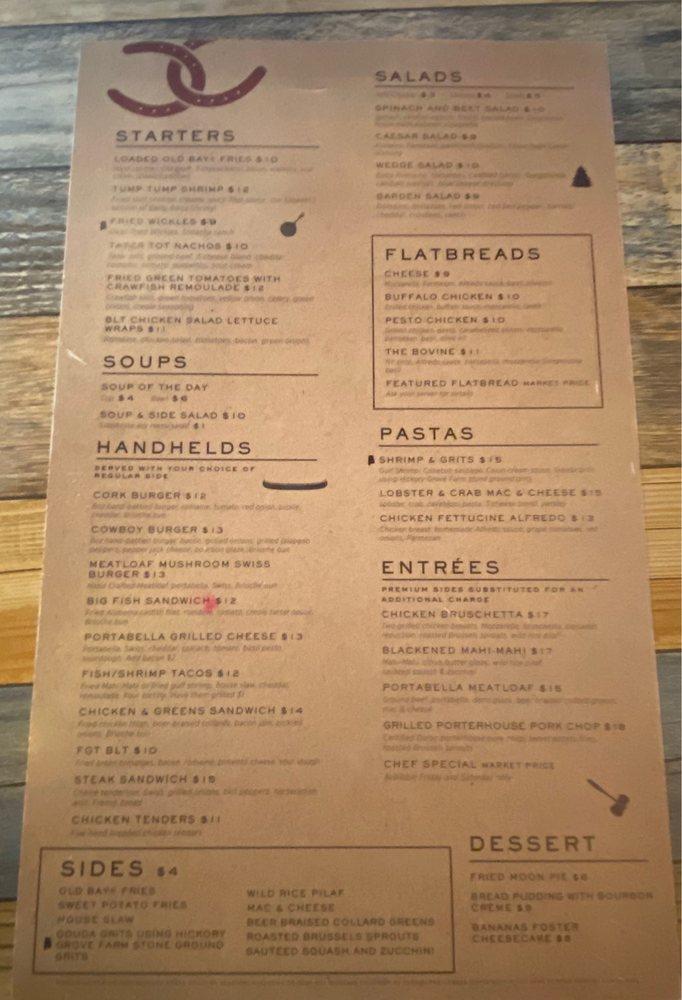 Menu at The Coosa Cleaver restaurant, Wetumpka