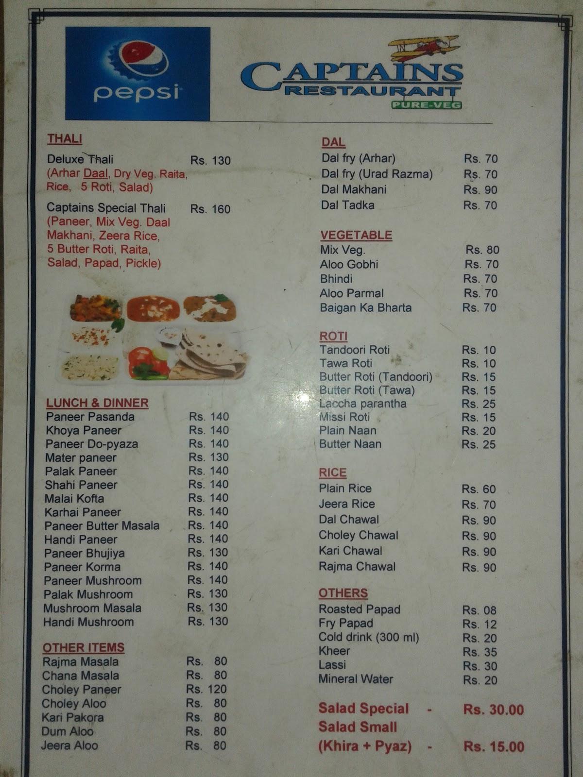Captains Restaurant menu