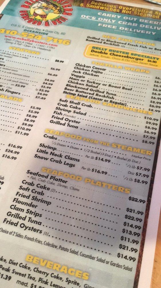 Menu at Belly Busters restaurant, Ocean City