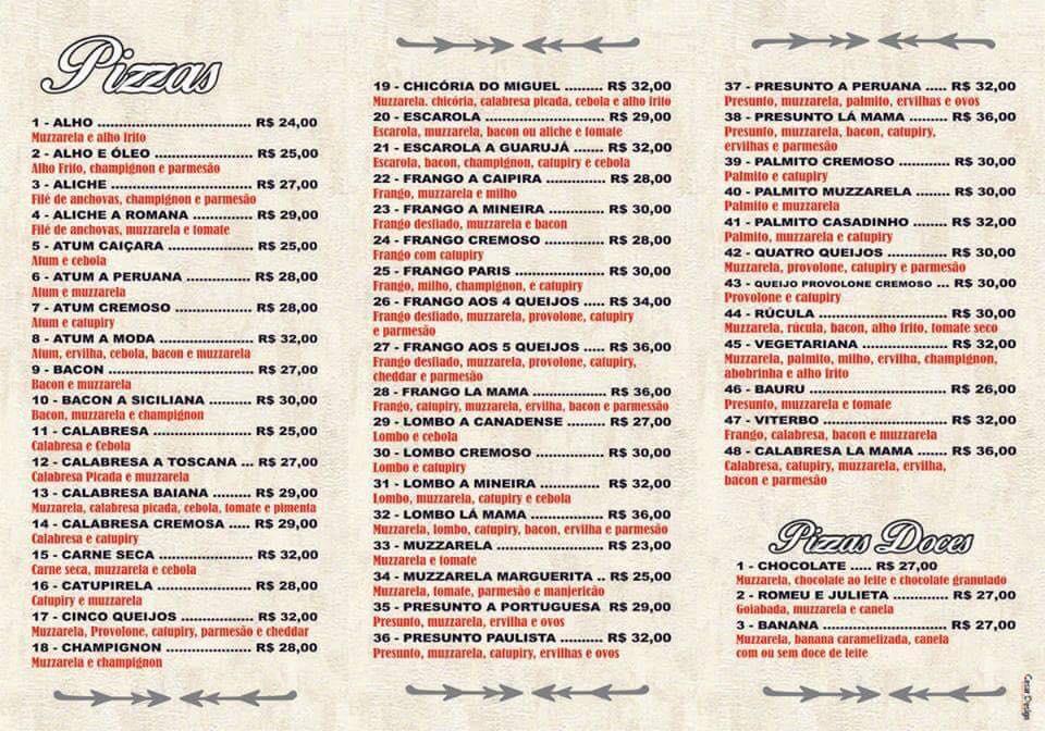 Fogazzaria e pizzaria Roma cardápio