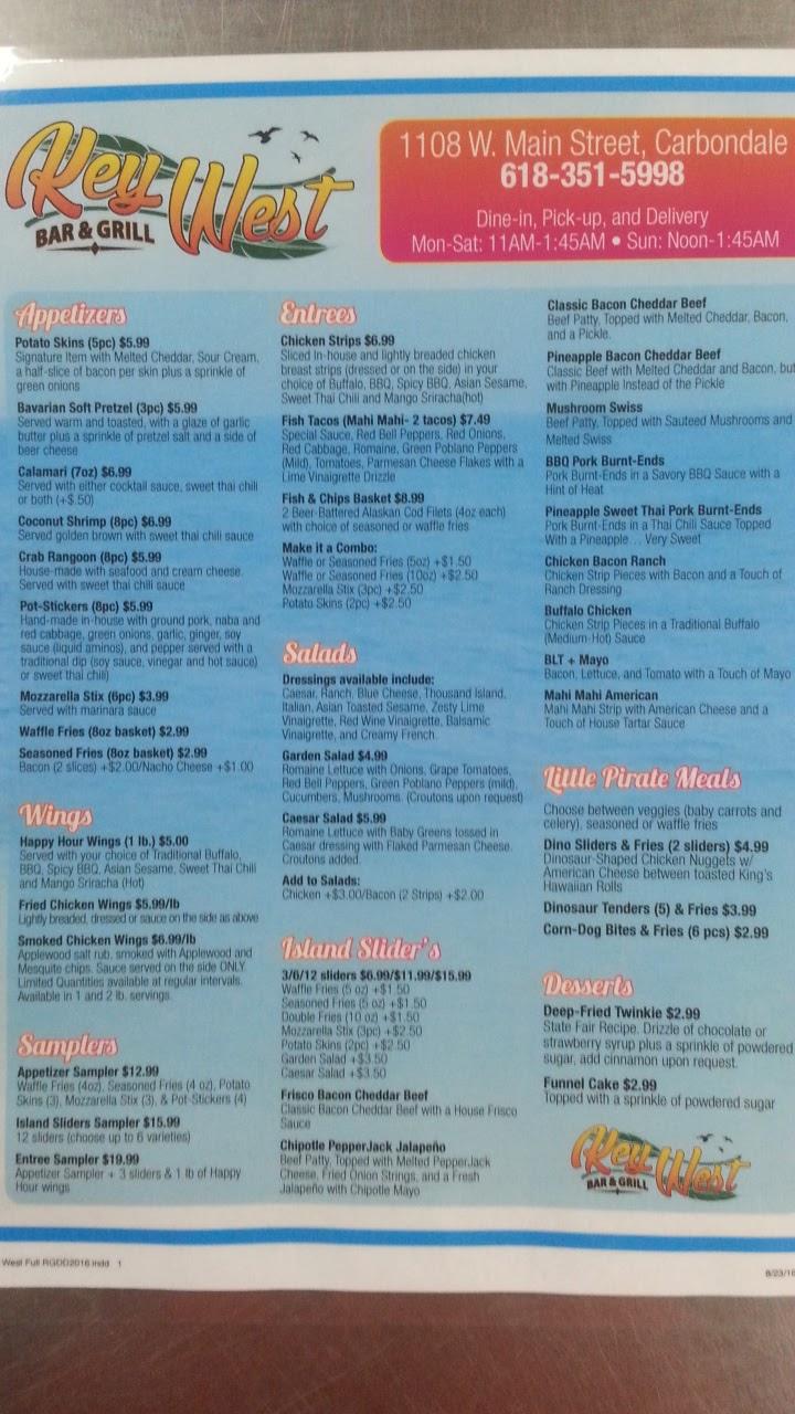 Menu at Key West Bar, Carbondale