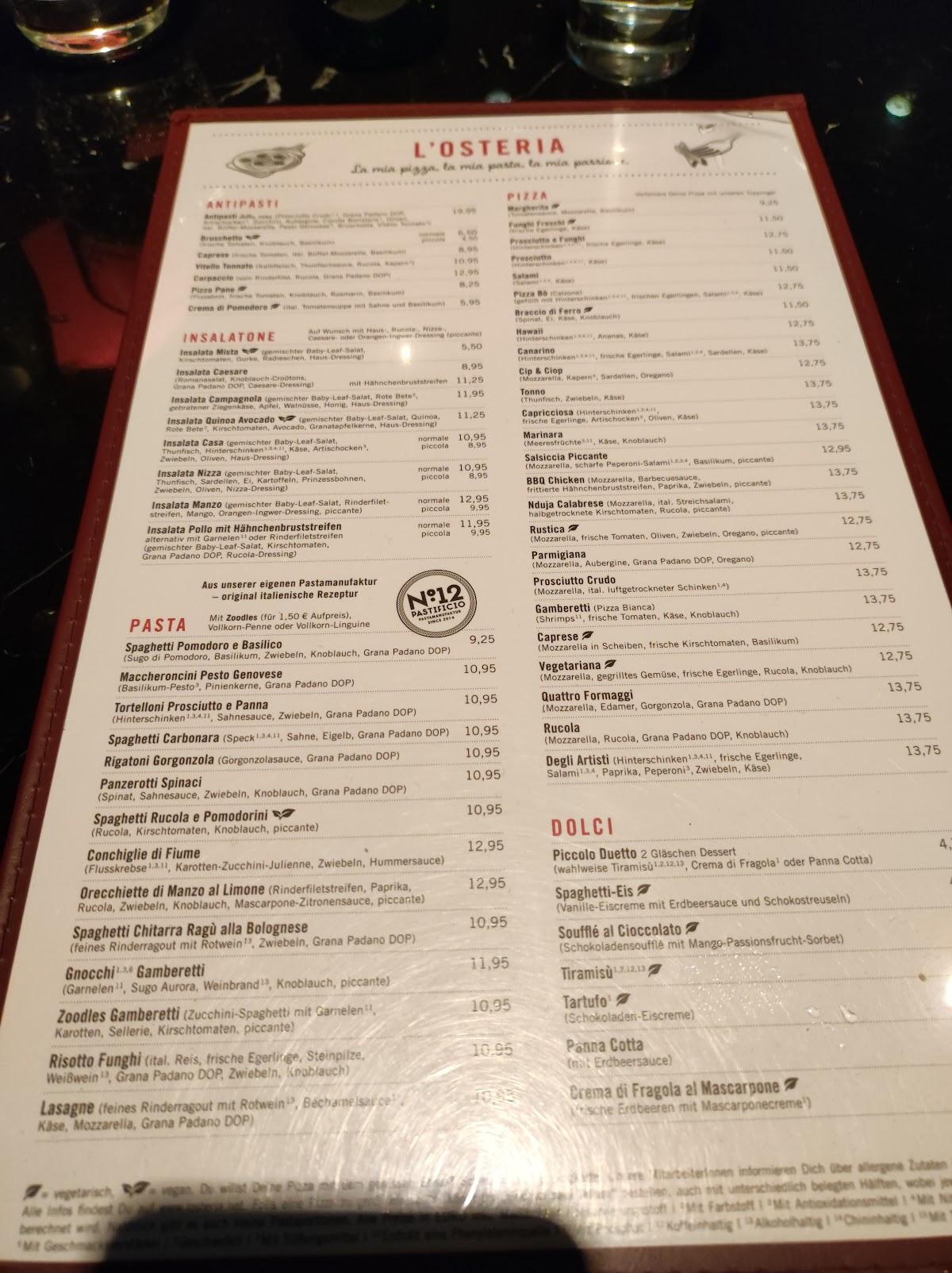 Speisekarte von L'Osteria Oldenburg pizza, Oldenburg