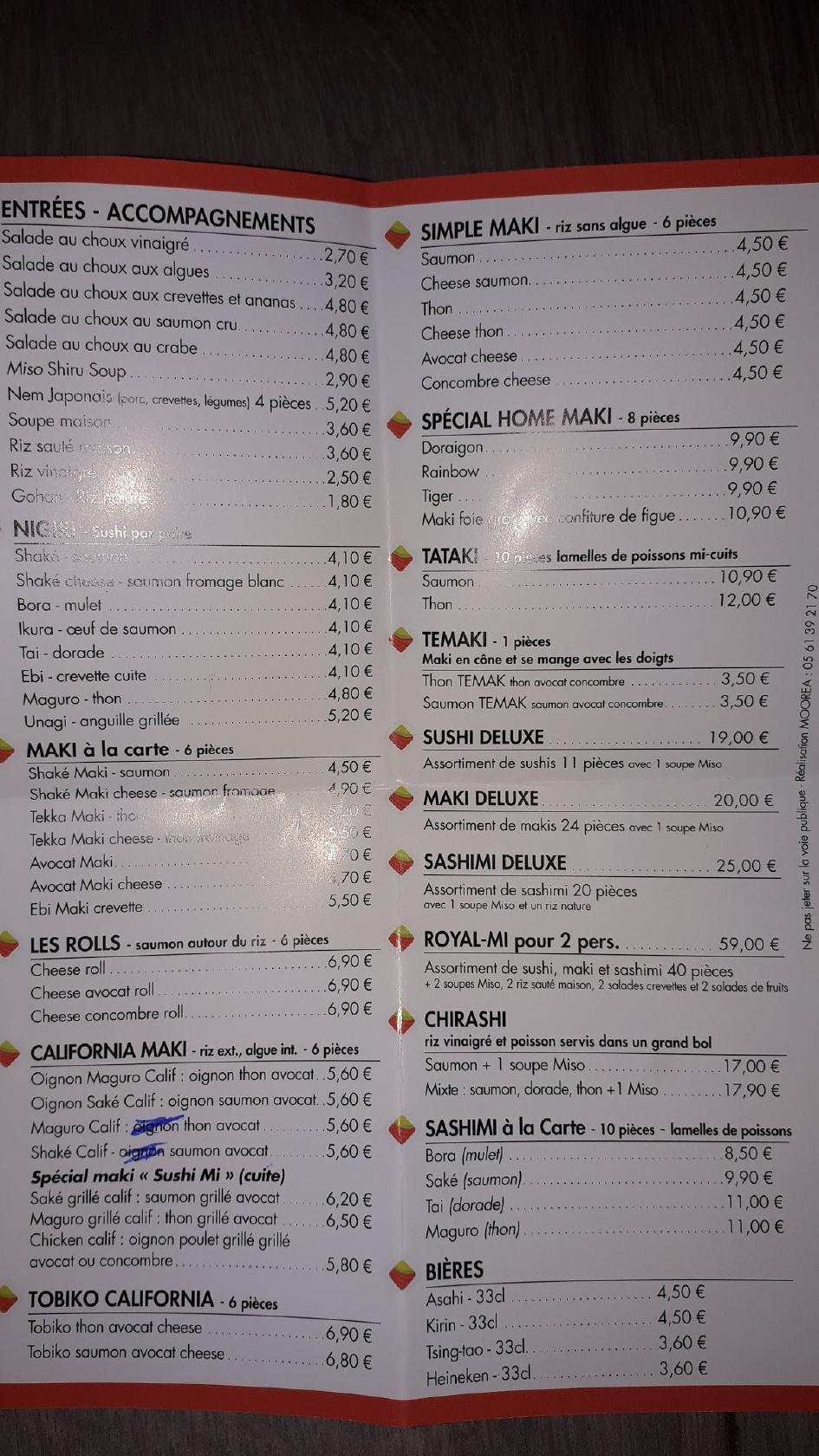 Menu at SUSHI MI restaurant, Auterive