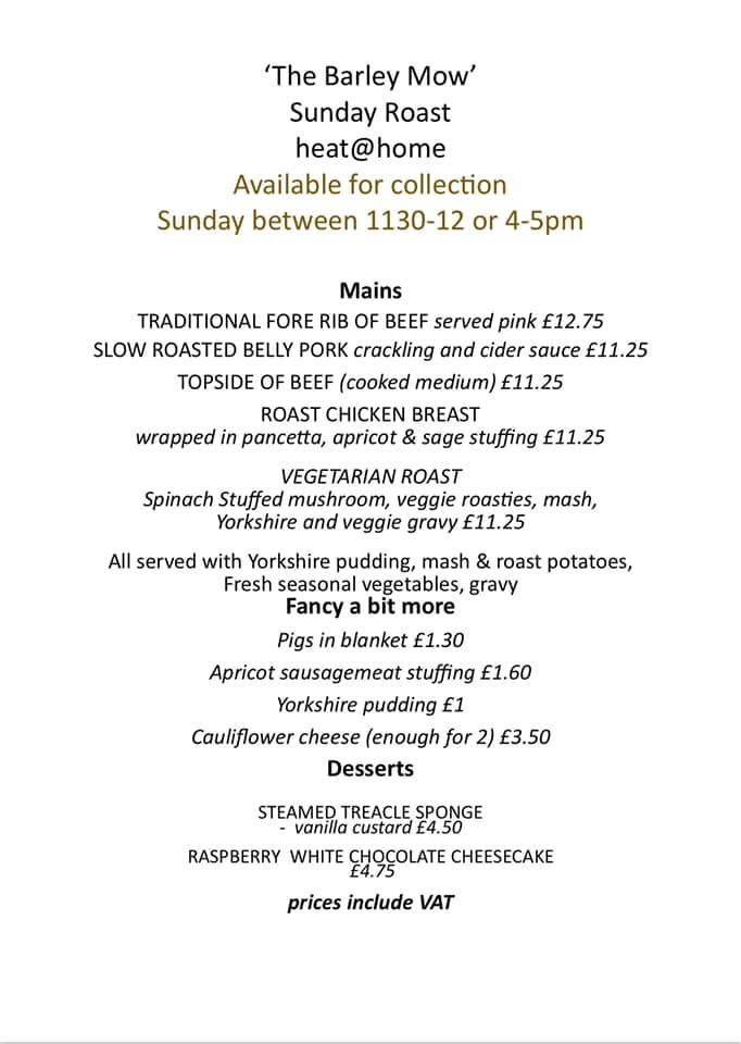 Menu at The Barley Mow, Wainfleet All Saints, Sea Ln