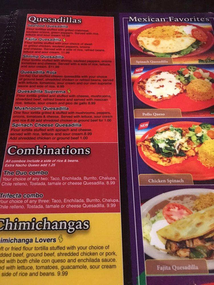 Menu at Yellow Cactus restaurant, Floyds Knobs