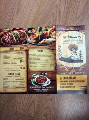 la chiquita restaurant menu