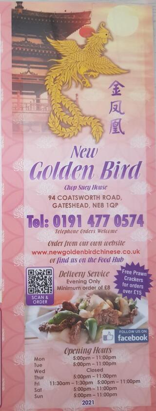 New Golden Bird Chinese Takeaway, Gateshead - Restaurant menu, prices ...