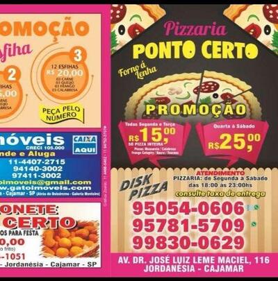 Aqui está a publicidade do Pizzaria Ponto Certo