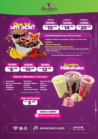 A publicidade apresenta informações sobre o BORA COMER