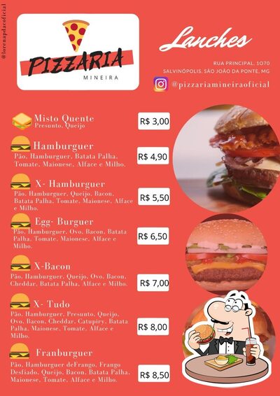 Consiga um hambúrguer no Pizzaria Mineira
