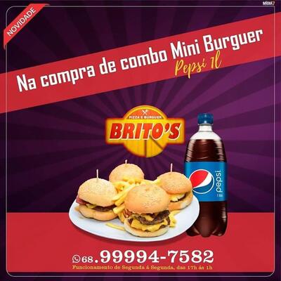 A publicidade mostra informações sobre o Brito's PIZZA Burguer