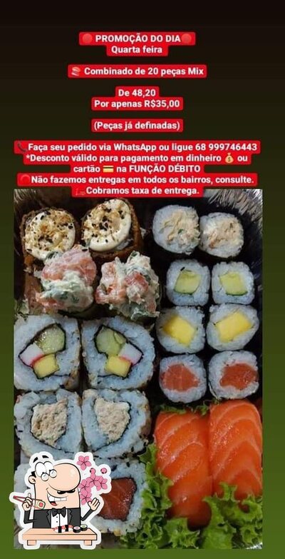 Rolos de sushi são oferecidos por JapaDelivery - Acre