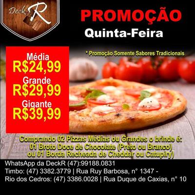 A publicidade apresenta informações sobre o Deck Pizza