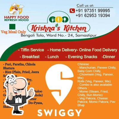 The advertisement displays information about Krishna's Kitchen - Tiffin Service