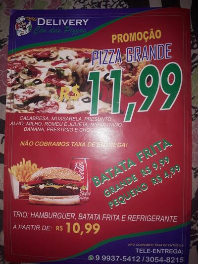 Aqui está a publicidade do Delivery céu das pizzas