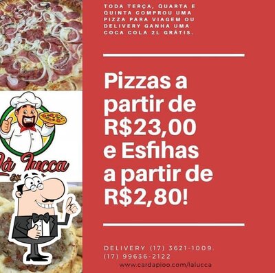 Aqui está a publicidade do Lá Lucca - Esfiharia e Pizzaria