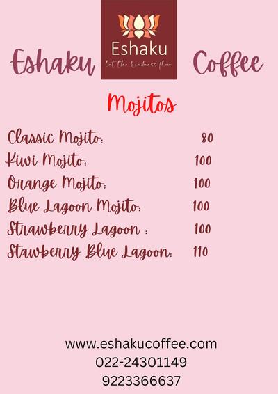 The advertisement shows information about eshakucoffee