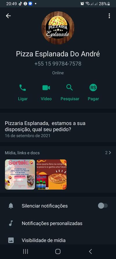 A publicidade apresenta informações sobre o Pizzaria Esplanada