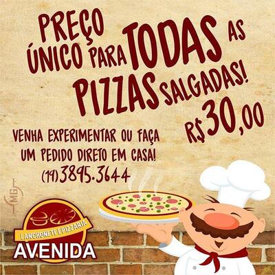 A publicidade mostra informações sobre o Pizzaria Avenida