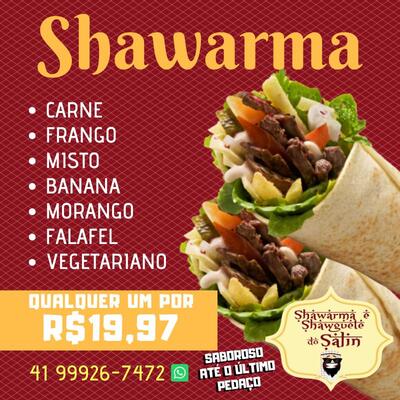 A publicidade mostra informações sobre o Shawarma do Salin Araucária PR