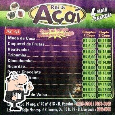 A publicidade mostra informações sobre o Rei Do Açai