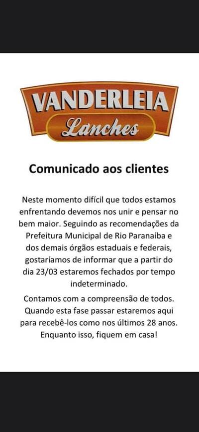 A publicidade mostra informações sobre o Vanderleia lanches