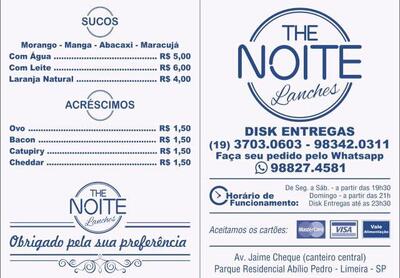 A publicidade apresenta informações sobre o The Noite Lanches