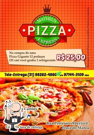 A publicidade apresenta informações sobre o Matheus Pizza Express