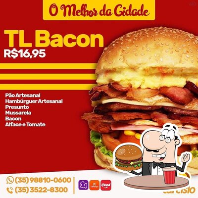 Experimente um dos hambúrgueres oferecidos no Tarcísio Lanches