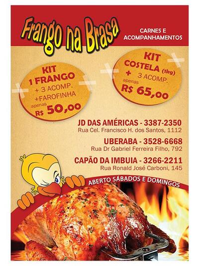 A publicidade mostra informações sobre o Frango na Brasa