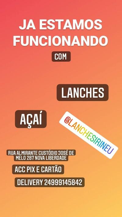 A publicidade apresenta informações sobre o Lanches Irineu