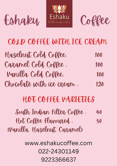 The advertisement shows information about eshakucoffee