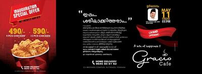 The advertisement shows information about Gracio Cafe