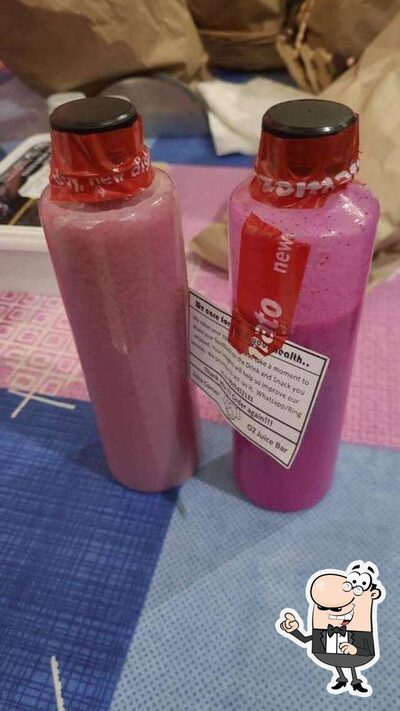 Take a seat at one of the tables at O2 Juice Bar