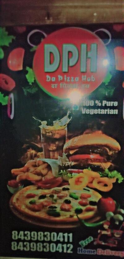 The advertisement displays information about Da pizza hub chhata