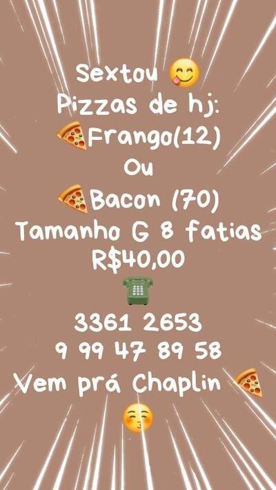 A publicidade apresenta informações sobre o Pizza e Grill - Chaplin