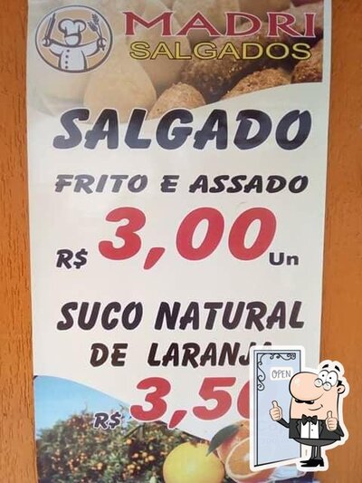 A publicidade mostra informações sobre o Madri salgados Birigui SP