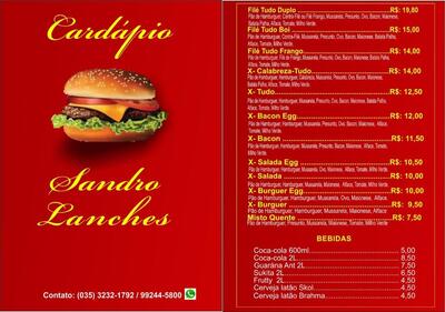 A publicidade mostra informações sobre o Lanches do Sandro
