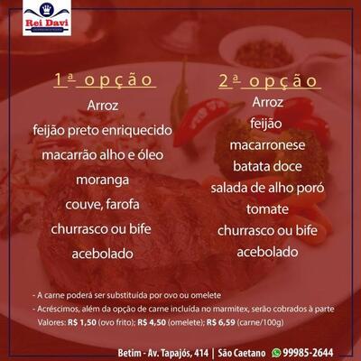 A publicidade apresenta informações sobre o Rei Davi Churrascaria e Petiscaria