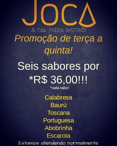 A publicidade apresenta informações sobre o Joca Pizza Delivery