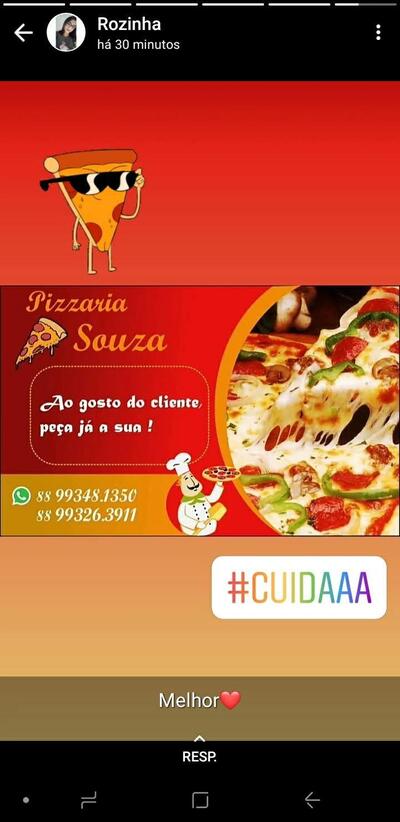 Aqui está a publicidade do Pizzaria souza