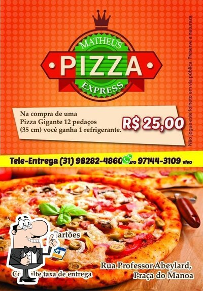 A publicidade apresenta informações sobre o Matheus Pizza Express