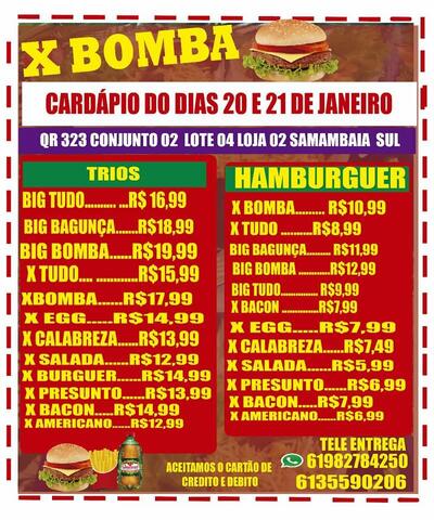 Aqui está a publicidade do XBOMBA HAMBURGUERIA SAMAMBAIA SUL 323 -