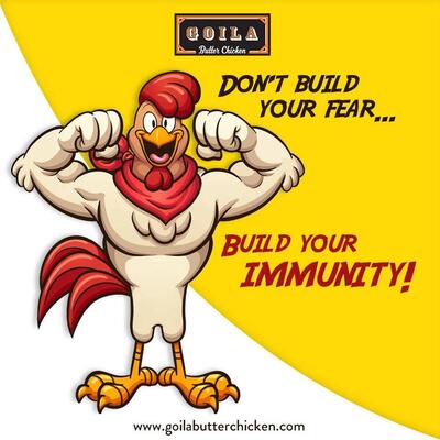 The advertisement shows information about Goila Butter Chicken